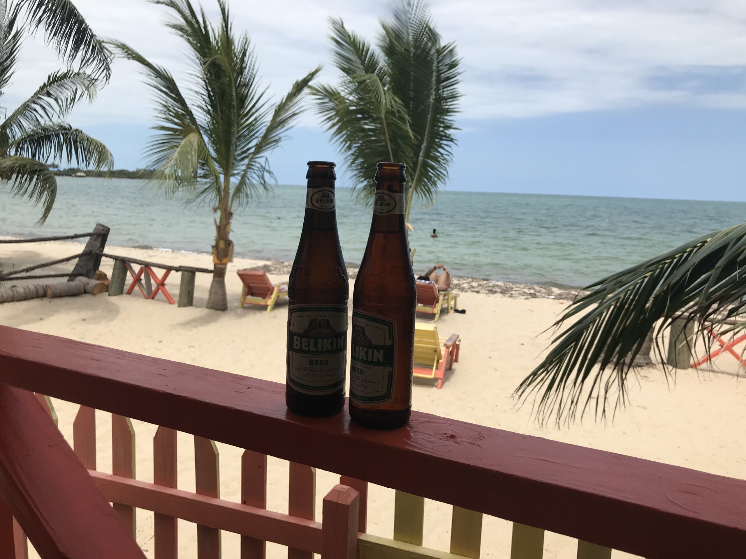 beach view with beer bottles